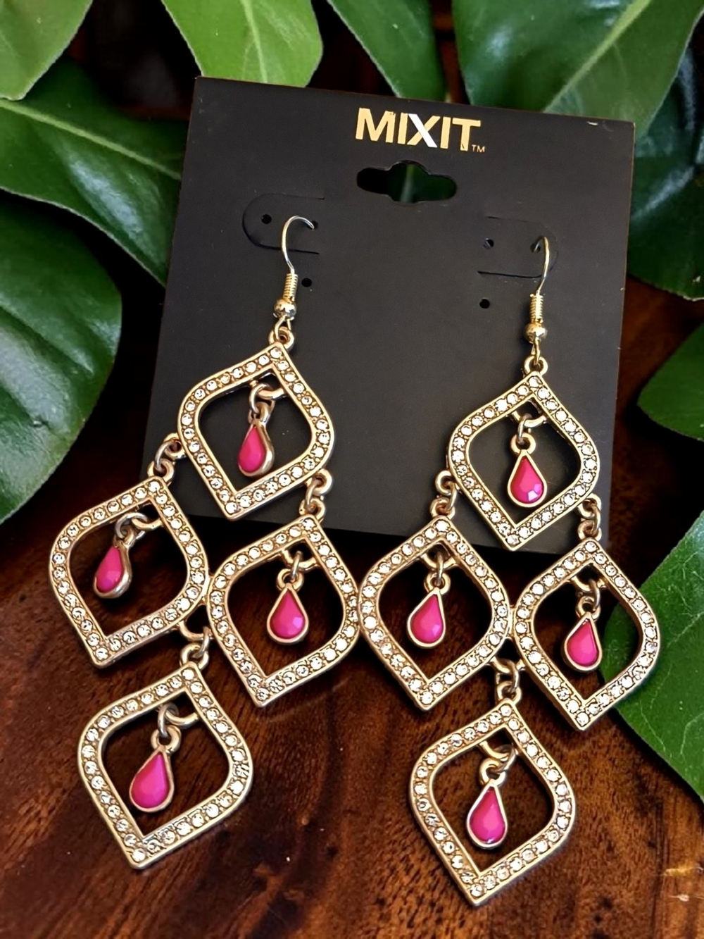 MIXIT Gold-Tone Pink Teardrop Dangle Earrings